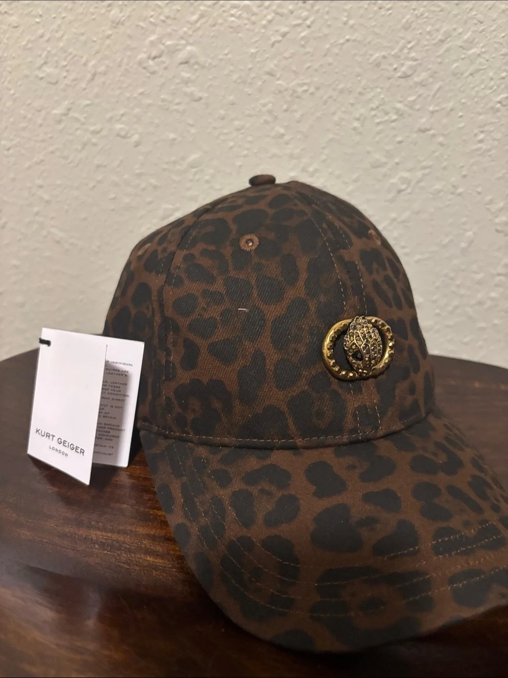 Kurt Geiger Brown Leopard Print Logo Baseball Cap
